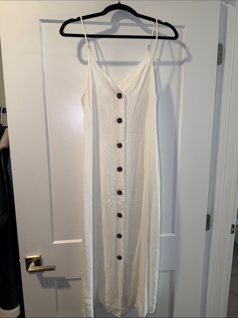 Everly Off-white Button-Down Midi Rayon Dress